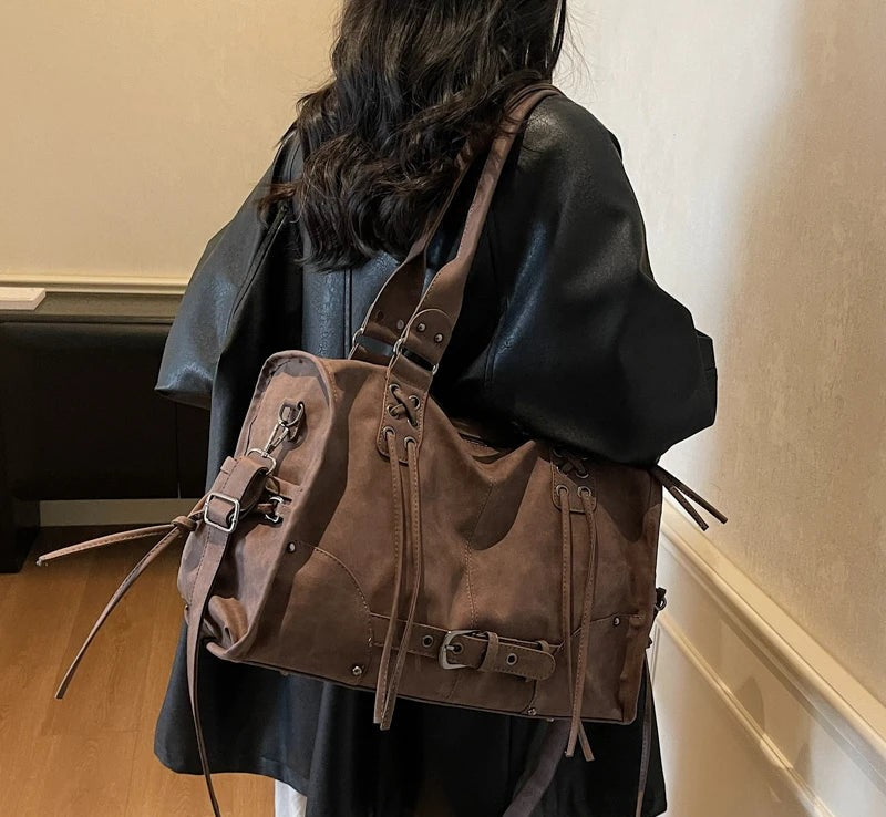 Women’s Vintage Washed Denim Shoulder Bag with Chain Details