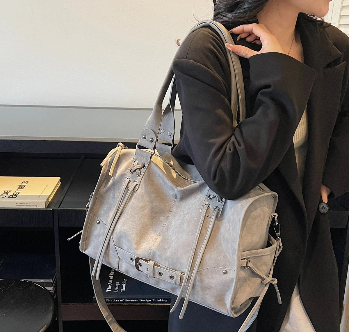 Women’s Vintage Washed Denim Shoulder Bag with Chain Details